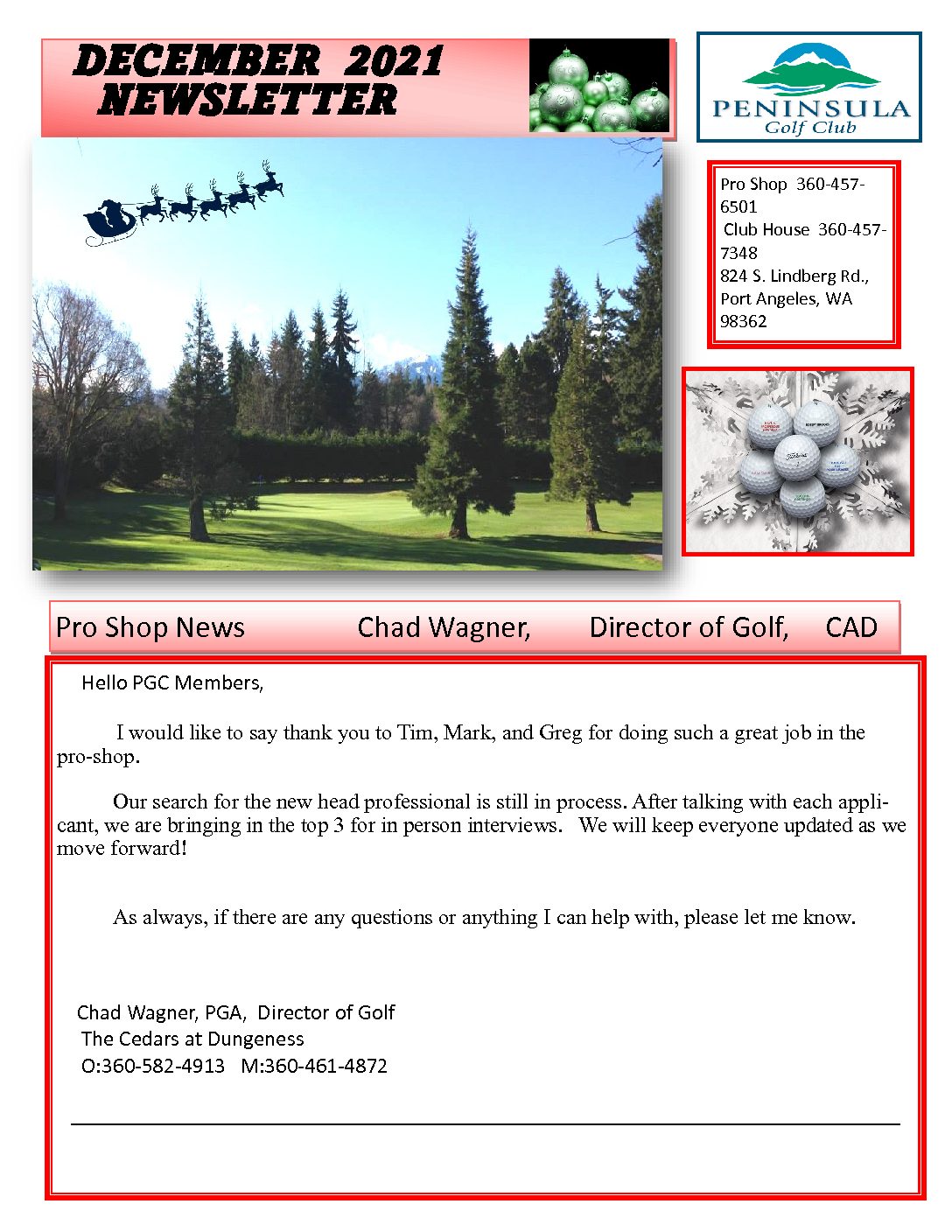 2021 12 PGC Newsletter Golf Course In Port Angeles Golf In Port Angeles