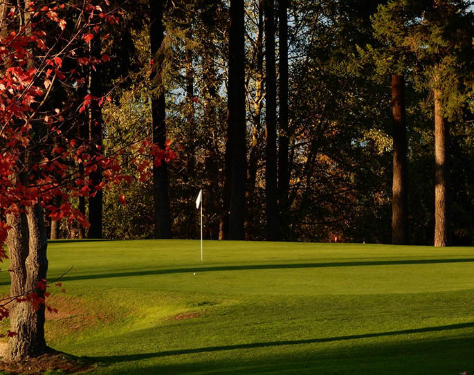 Golf green and flagstick at Peninsula Golf Club in Port Angeles Washington