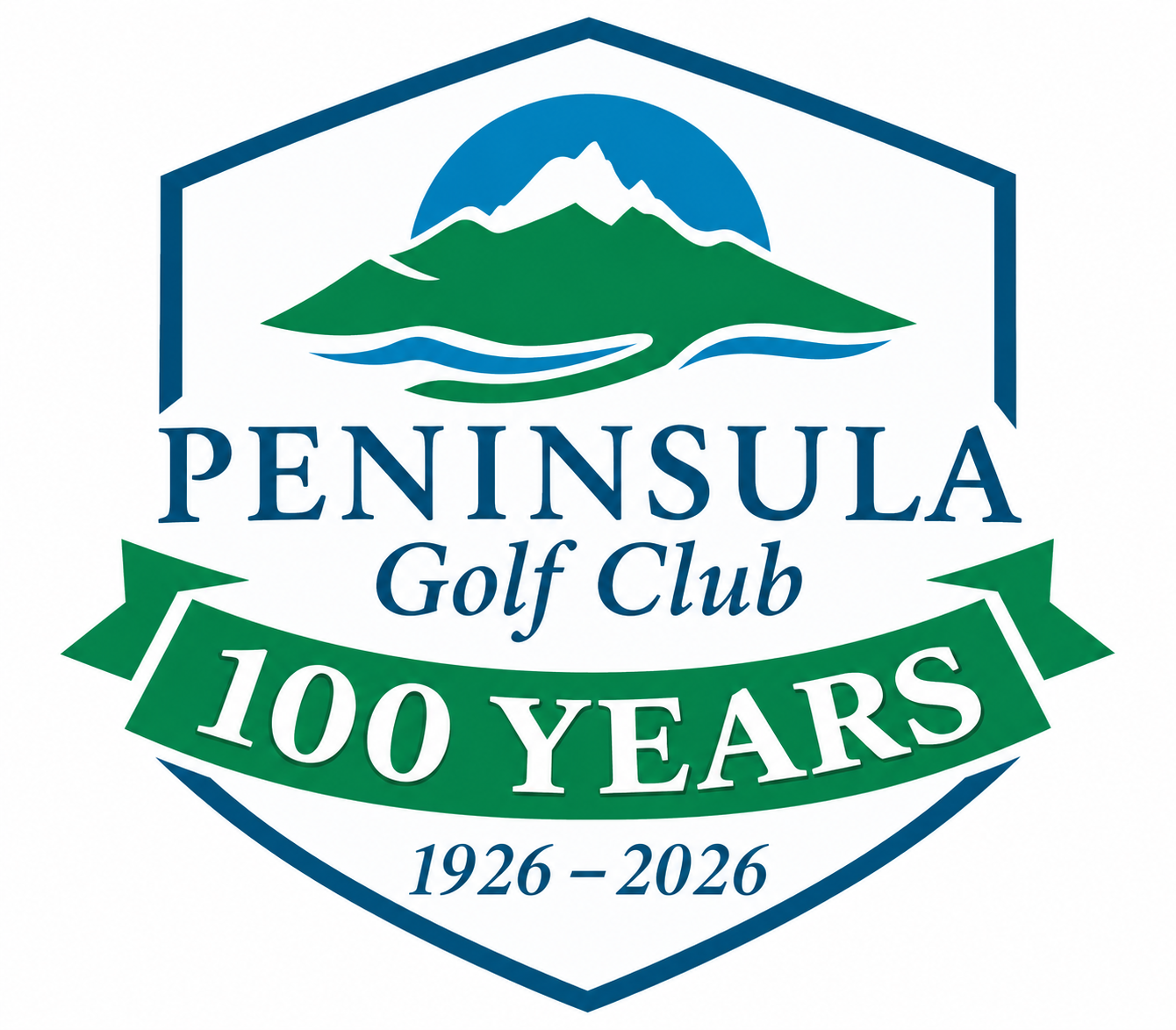 Peninsula Golf Club 100th Anniversary logo commemorating 100 years of golf in Port Angeles, Washington, 1926–2026.